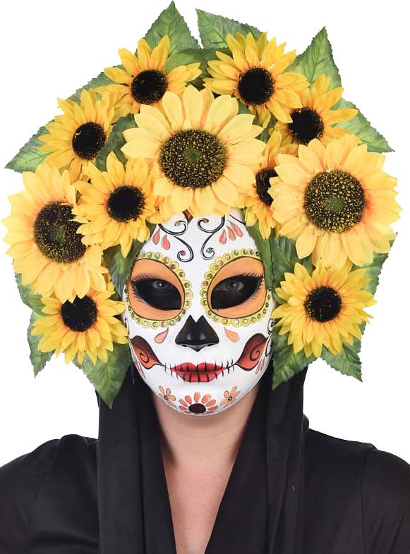 Image of Day of the Dead Sunflower Sugar Skull Costume Mask
