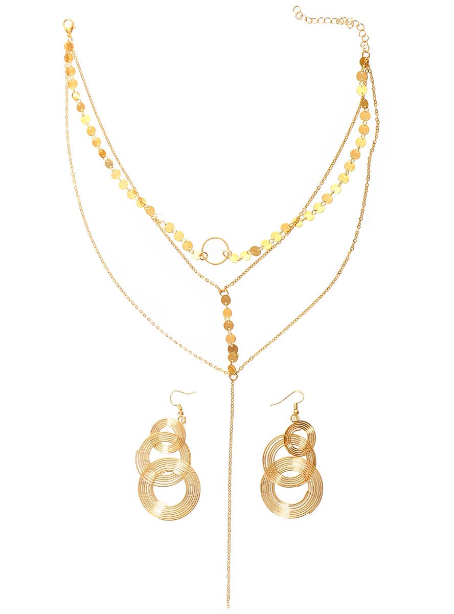 Image of Delicate Gold 70s Earrings and Necklace Costume Jewellery Set - Product Image