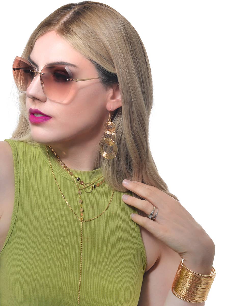 Image of Delicate Gold 70s Earrings and Necklace Costume Jewellery Set - Style Image 1