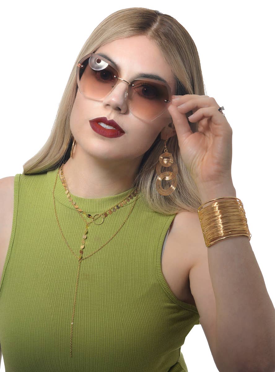 Image of Delicate Gold 70s Earrings and Necklace Costume Jewellery Set - Style Image 2