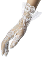 Image of Ruffled White Lace Fingerless Costume Gloves - Main Image