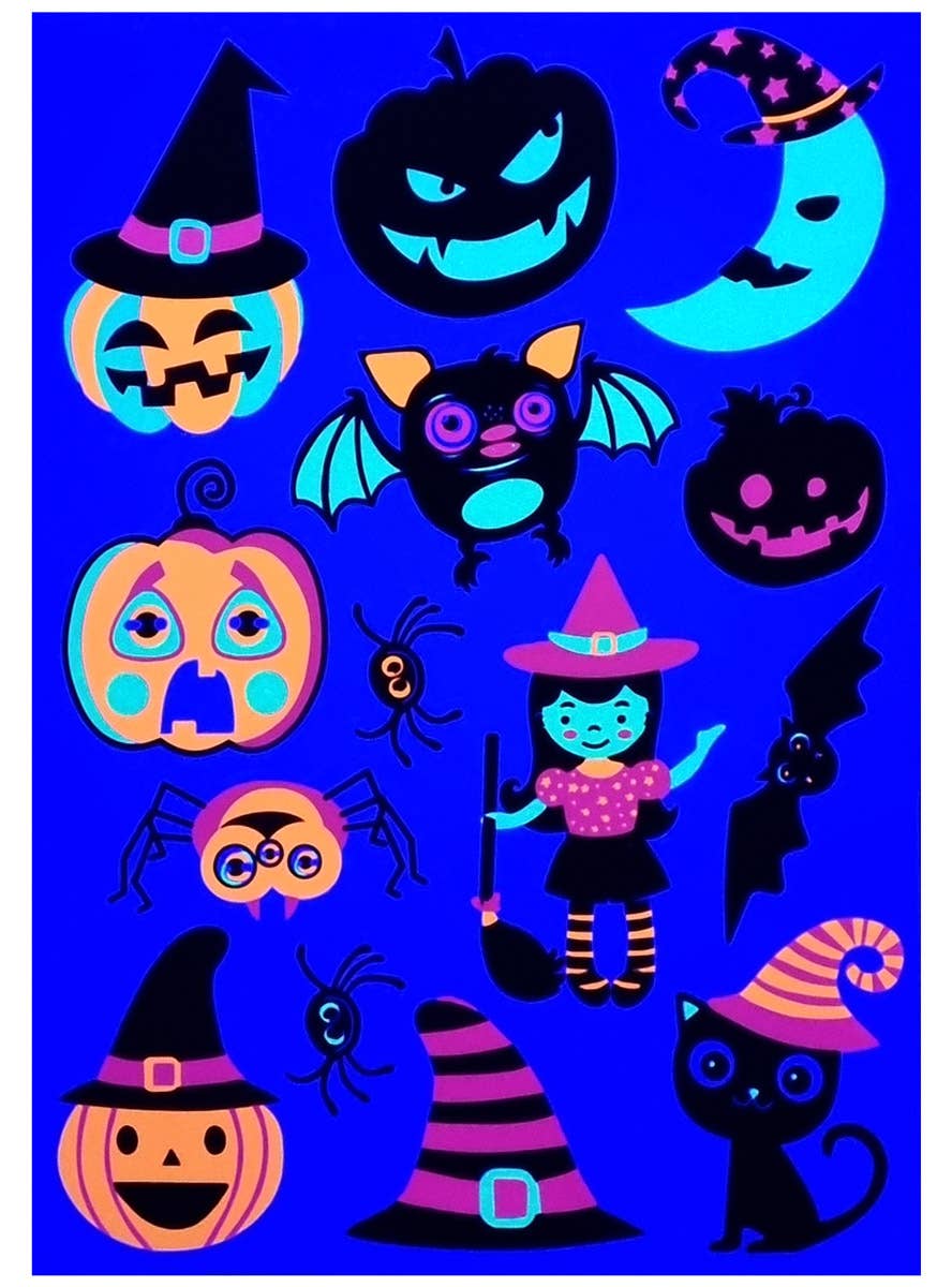 Image of Delightful UV and Glow Child Friendly Halloween Stickers Set - Black Light Image