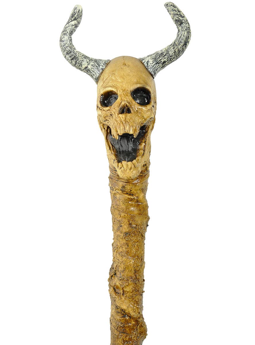 Image of Deluxe Totem Devil Skull Halloween Costume Staff - Close Front View