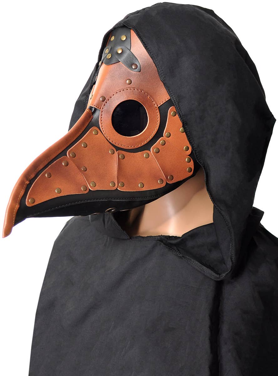 Image of Steampunk Plague Doctor Black and Brown Leather Look Halloween Mask - Main Image