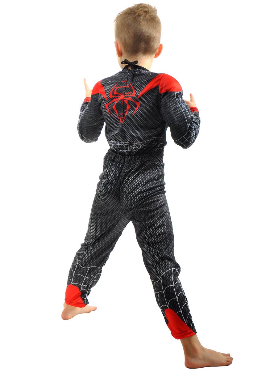 Image of Cool Black Spider Hero Boy's Muscle Chest Costume - Back Image