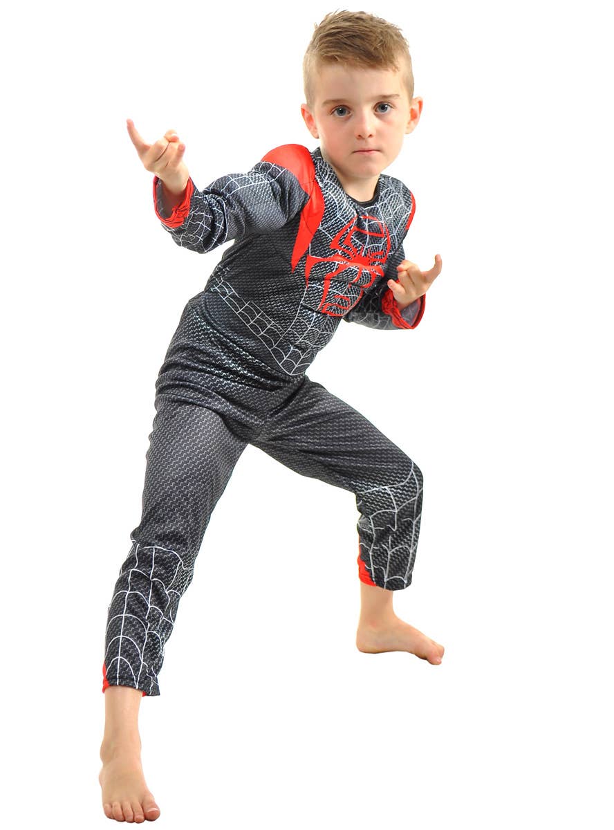 Image of Cool Black Spider Hero Boy's Muscle Chest Costume - Alternate Image 1