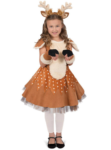 Image of Doe the Deer Girl's Deluxe Christmas Reindeer Costume - Front Image