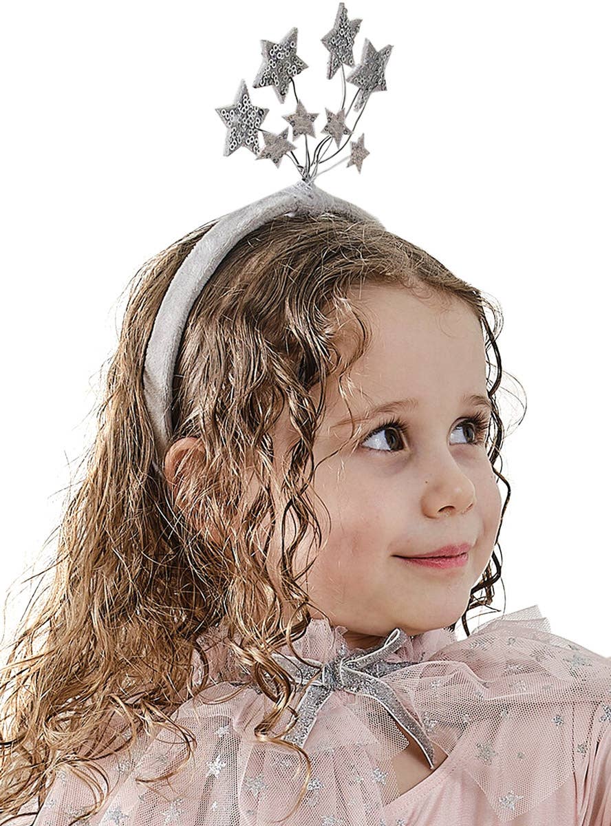 Image of Deluxe Kids Silver Sequin Stars on Headband - Alternate Image