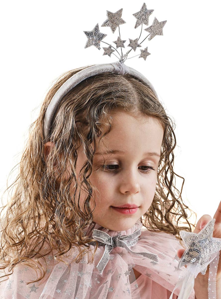 Image of Deluxe Kids Silver Sequin Stars on Headband - Main Image