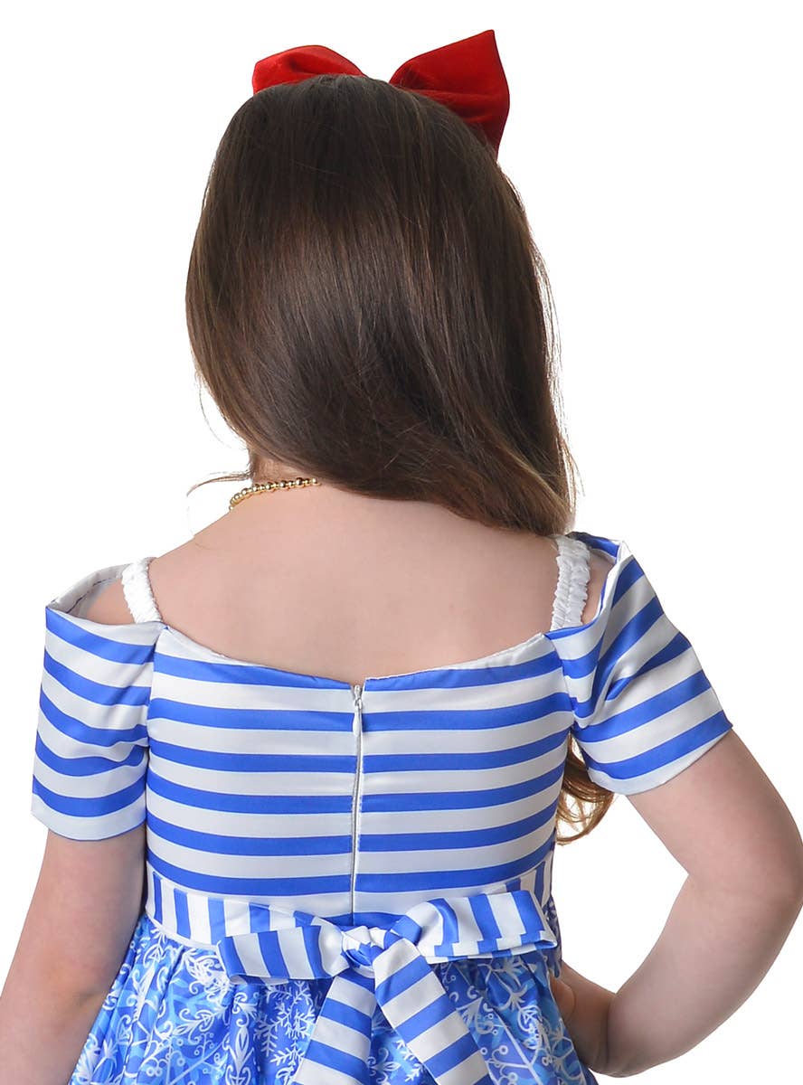 Image of Deluxe Girl's Blue Winter Christmas Dress - Close Back View