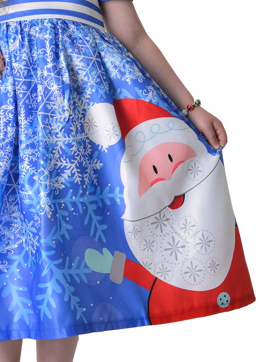 Image of Deluxe Girl's Blue Winter Christmas Dress - Close Skirt View