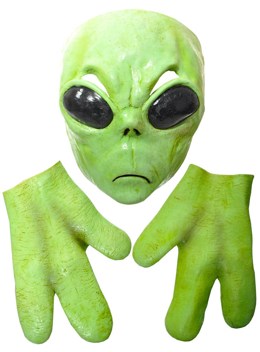 Image of Deluxe Green Latex Alien Mask and Hands Set - Main Image