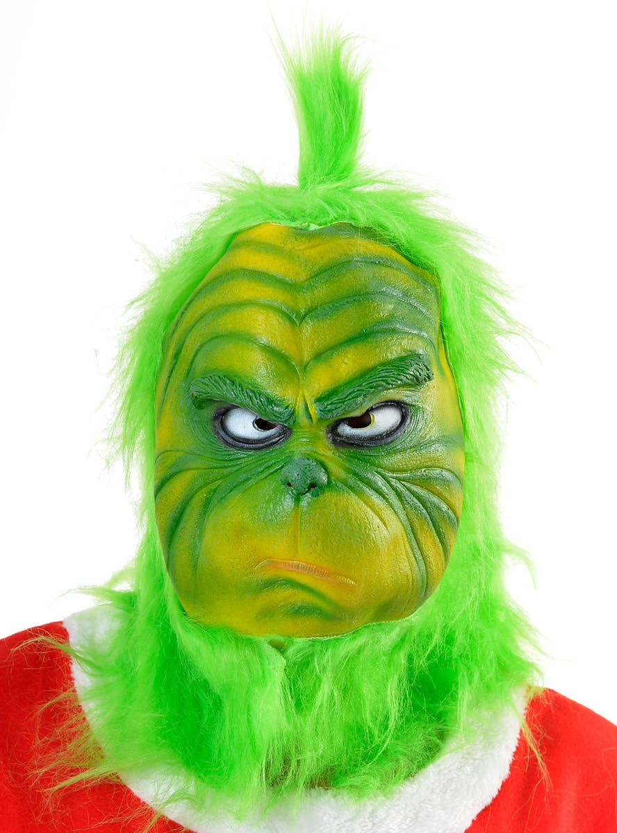 Deluxe Green Latex Grinch Christmas Mask with Faux Fur