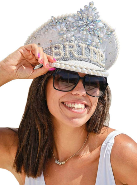 Image of Deluxe Handmade White and Silver Bride Hat - Main Image