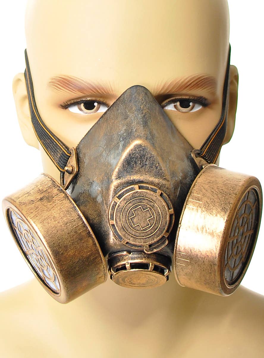 Image of Half Face Bronze Deluxe Hard Plastic Gas Mask - Alternate Image 1