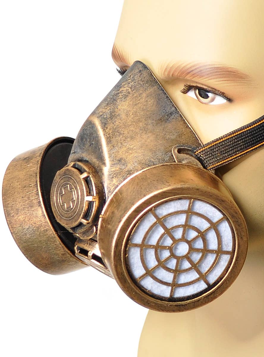 Image of Half Face Bronze Deluxe Hard Plastic Gas Mask - Alternate Image 2