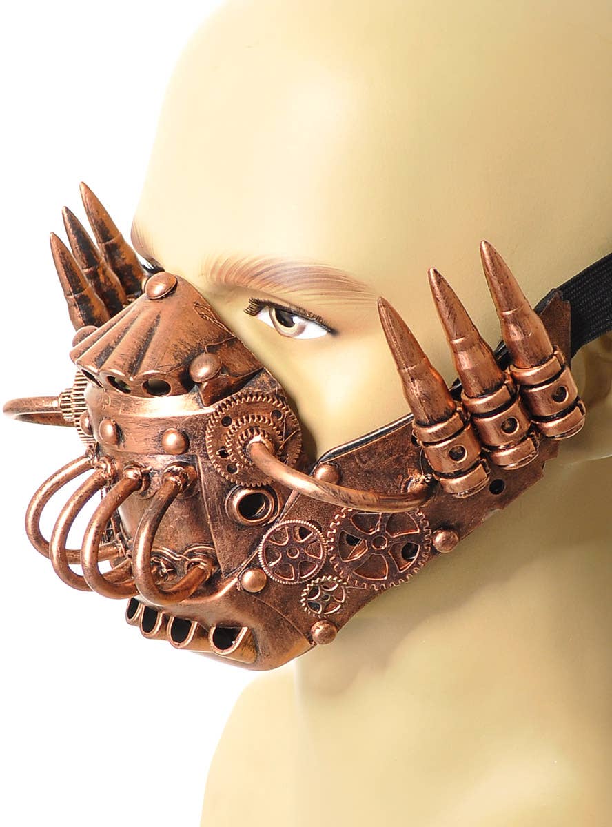 Image of Deluxe Bronze Steampunk Half Face Costume Mask - Alternate Image