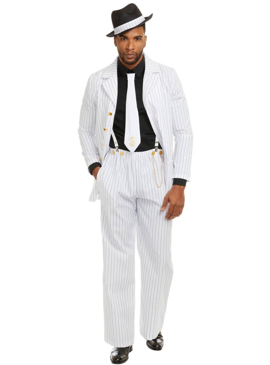 Image of Zoot Suit Riot Men's Plus Size White 1940's Gangster Costume - Alternate Front View 1