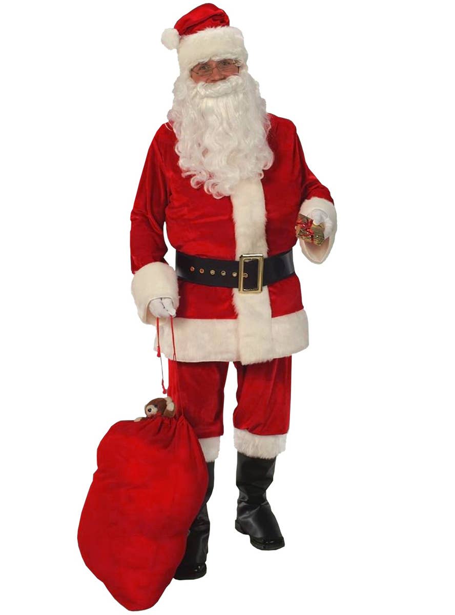 Image of Deluxe Velvet 8 Piece Santa Claus Men's Christmas Costume