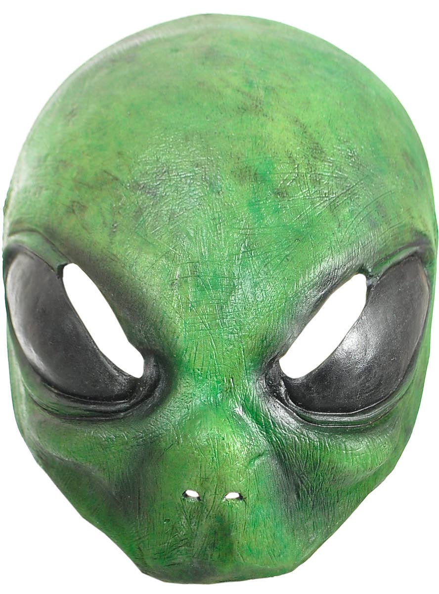 Image of Kids Dark Green Latex Alien Costume Mask - Front View