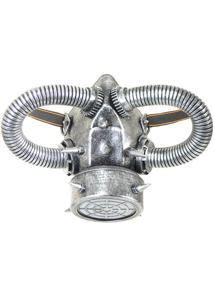 Image of Deluxe Silver Steampunk Gas Mask with Tubes - Main Image