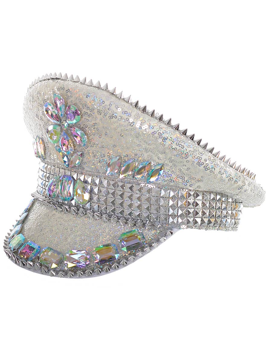 Image of Dazzling Deluxe Silver Sequin Festival Hat with Jewels - Alternative Image