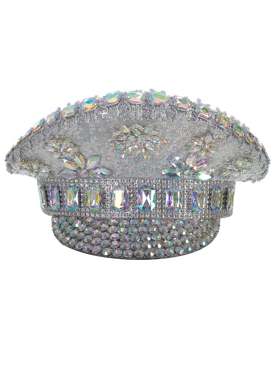 Image of Deluxe Silver Jewelled Festival Hat with Elastic Chin Strap - Alternate Image