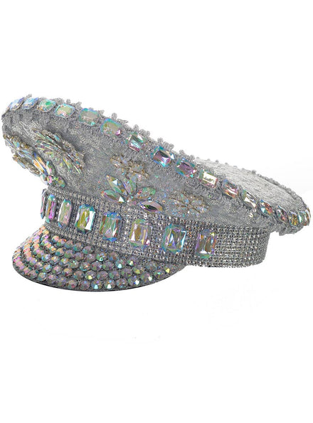 Image of Deluxe Silver Jewelled Festival Hat with Elastic Chin Strap - Main Image