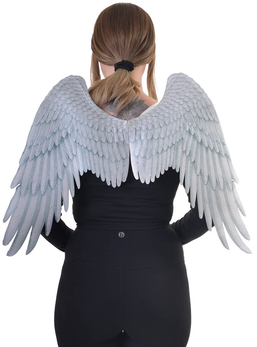 Image of Feather Print White and Grey Angel Costume Wings - Alternate Image