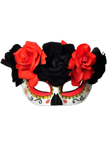 Image of Floral Half Face Women's Sugar Skull Masquerade Mask