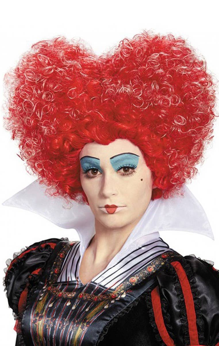 Women's Red And White Queen Of Hearts Evil Queen Heart Shaped Curly Costume Wig Main Image
