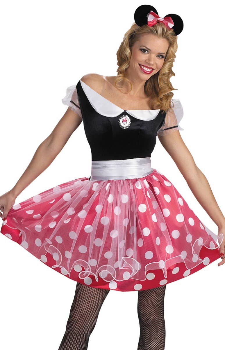 Women's Red and White spotted Minnie Mouse Disney Costume Close up Image