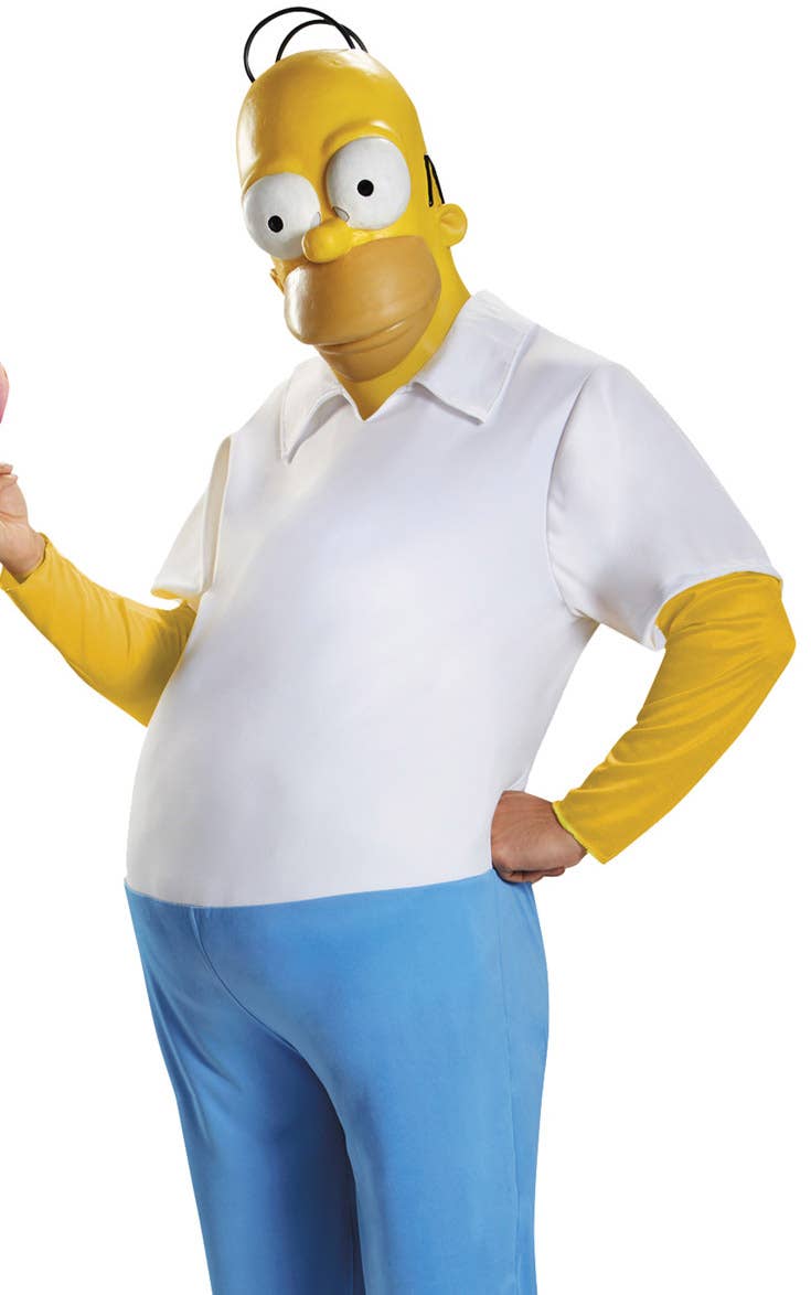 Deluxe Men's Yellow Homer Simpson TV Character Fancy Dress Costume Close Up Image