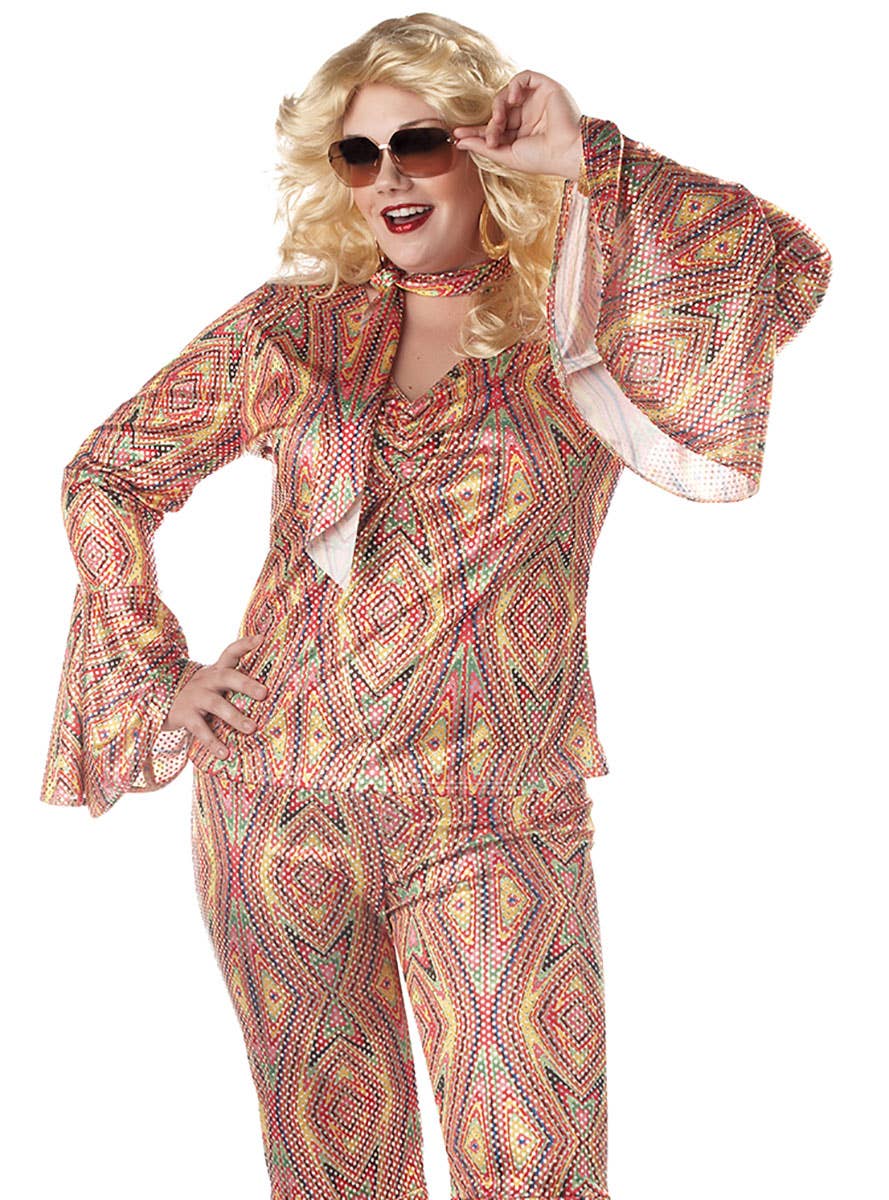 Women's Plus Size Discolicious Diva 70's Disco Costume - Close Image