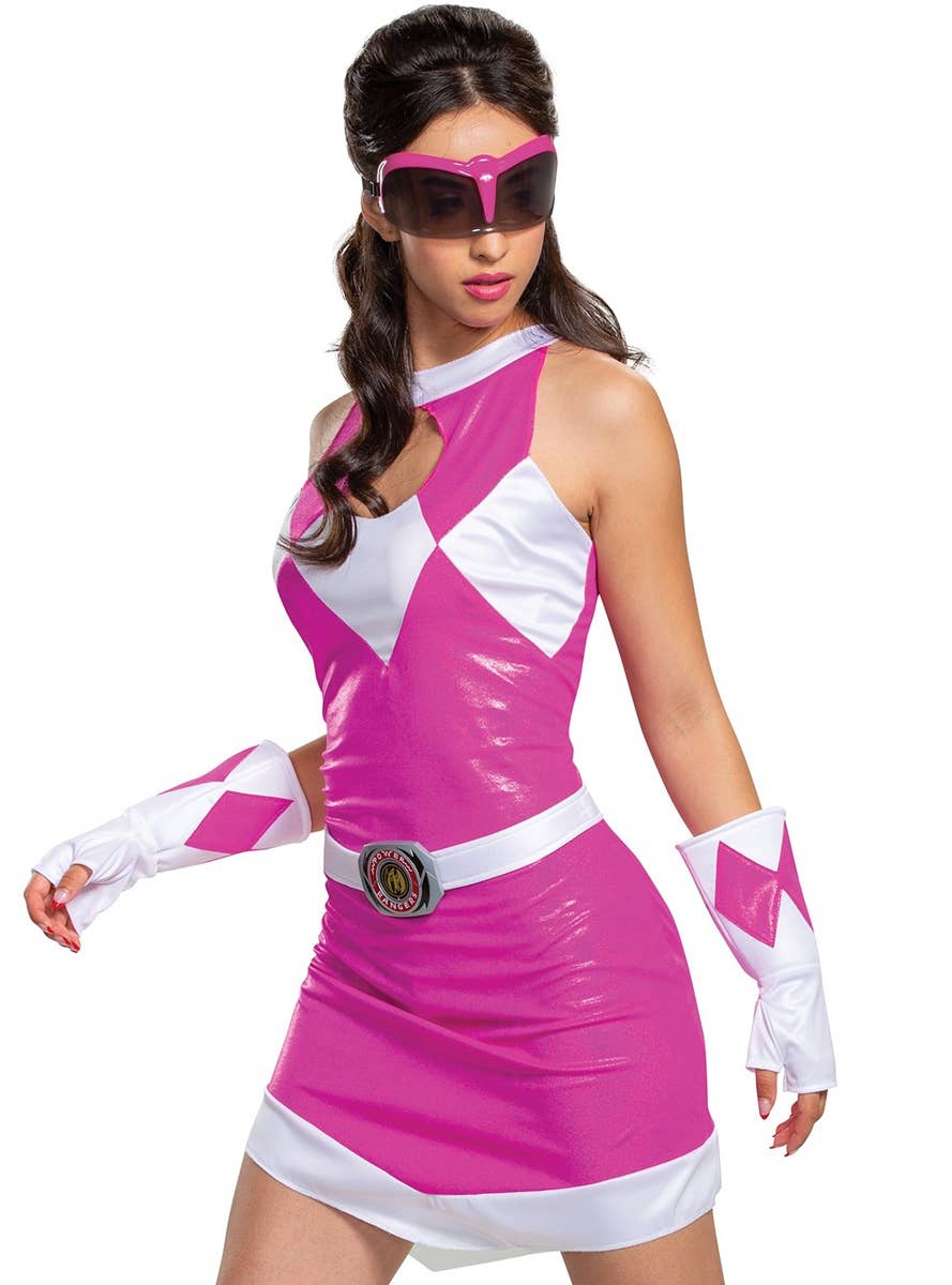 Pink Power Ranger Costume for Women - Close Up Image