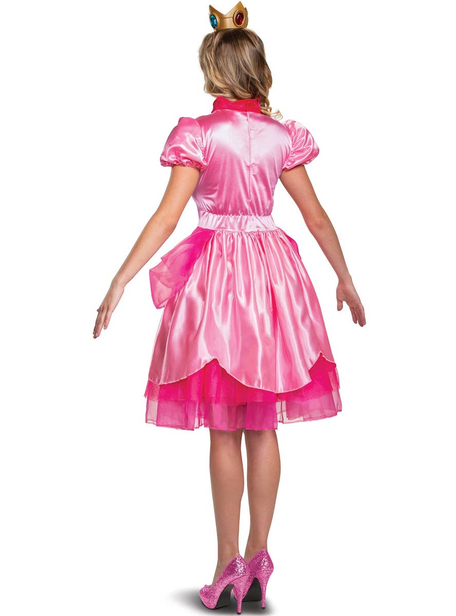 Deluxe Pink Satin Princess Peach Super Mario Costume for Plus Size Women - Back View