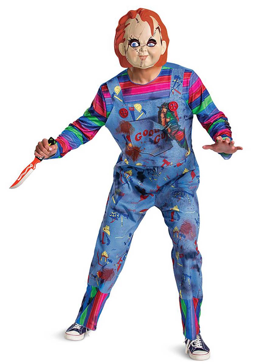 Deluxe Plus Size Chucky Doll Adults Child's Play Halloween Costume - Alt Front Image