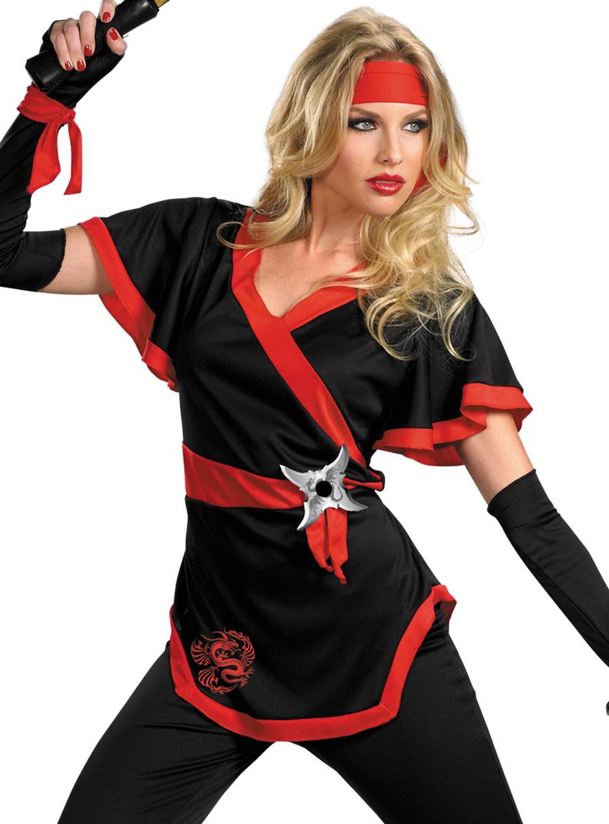 Red and Black Ninja Costume for Women - Close Image