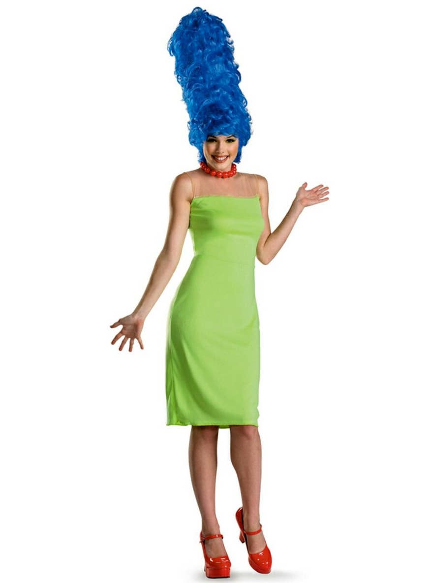 The Simpsons Marge Green Dress Red Beads Tall Blue Hair TV Cartoon Character Womens Costume Main Image