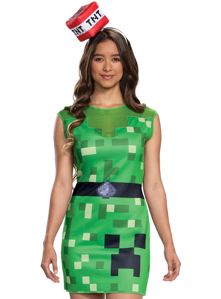 Women's Minecraft Creeper Costume - Close Up Image