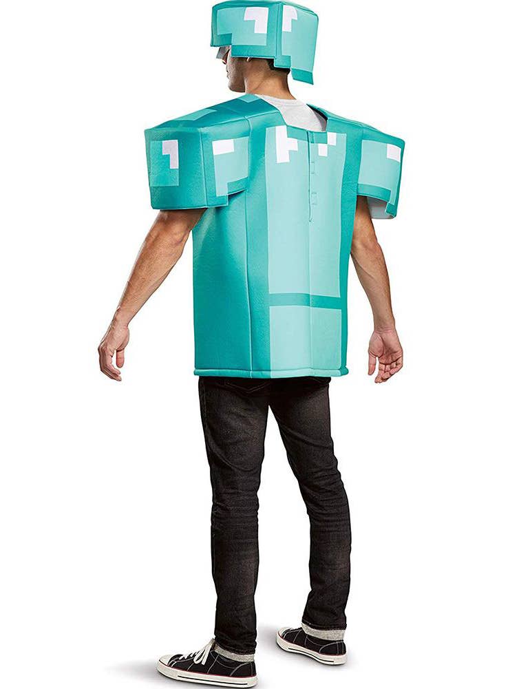 Adult's Deluxe Blue and Teal Pixel Diamond Armour Minecraft Costume - Back View