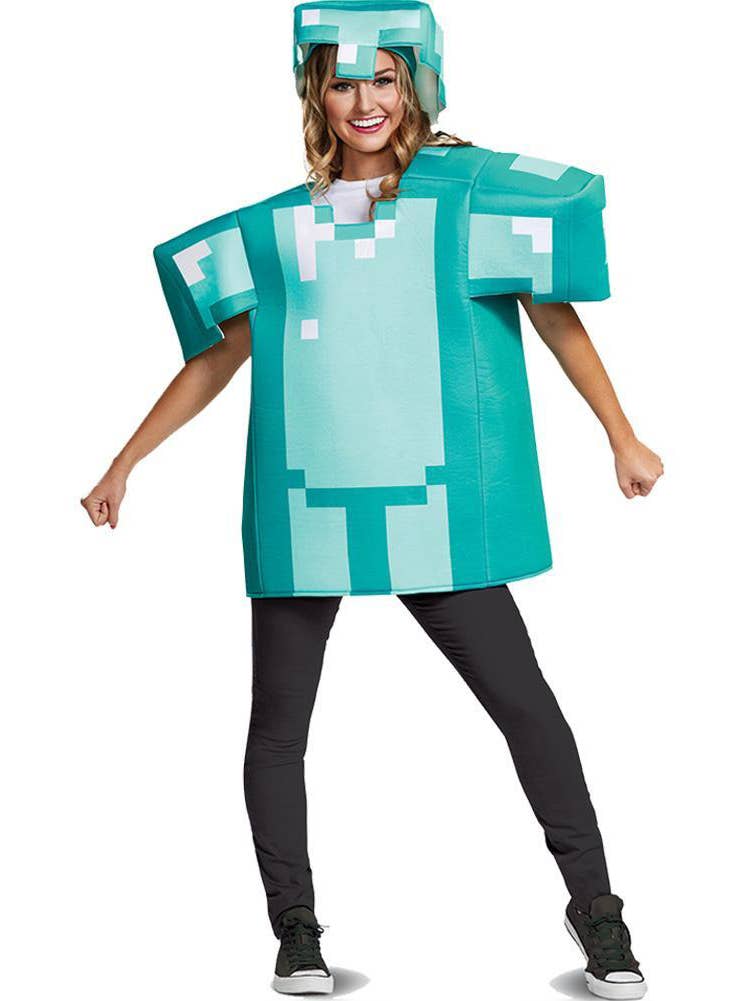Adult's Deluxe Blue and Teal Pixel Diamond Armour Minecraft Costume - Womens View