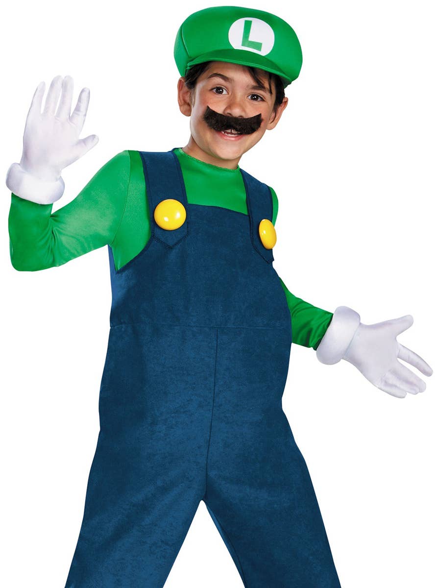 Luigi Boy's Super Nintendo Mario Bothers Video Game Costume -  Close View