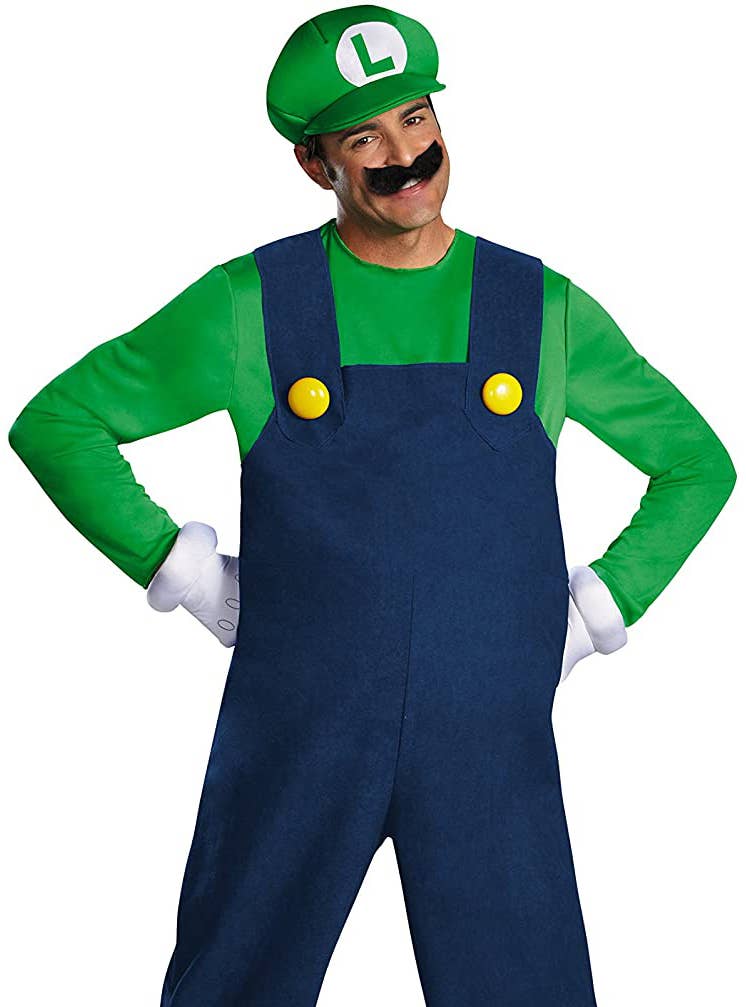 Men's Luigi Super Nintendo Mario Brothers Costume - Close  Image