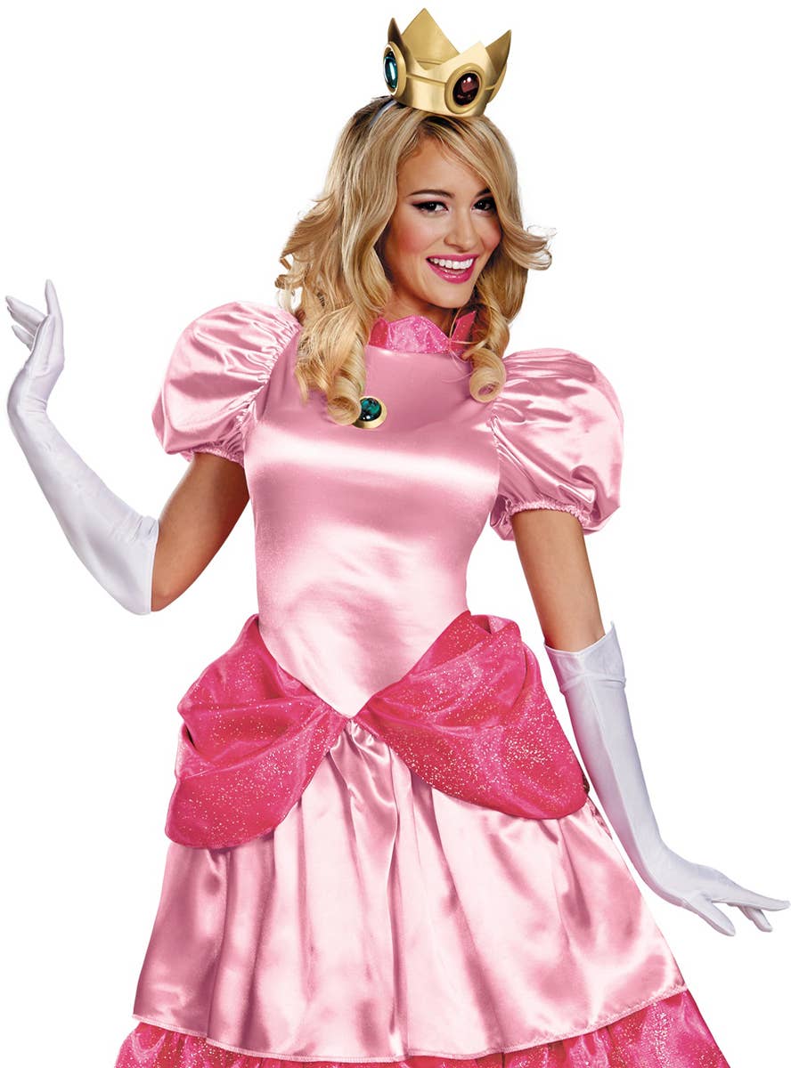 Deluxe Princess Peach Super Mario Costume for Plus Size Women - Close Up Image