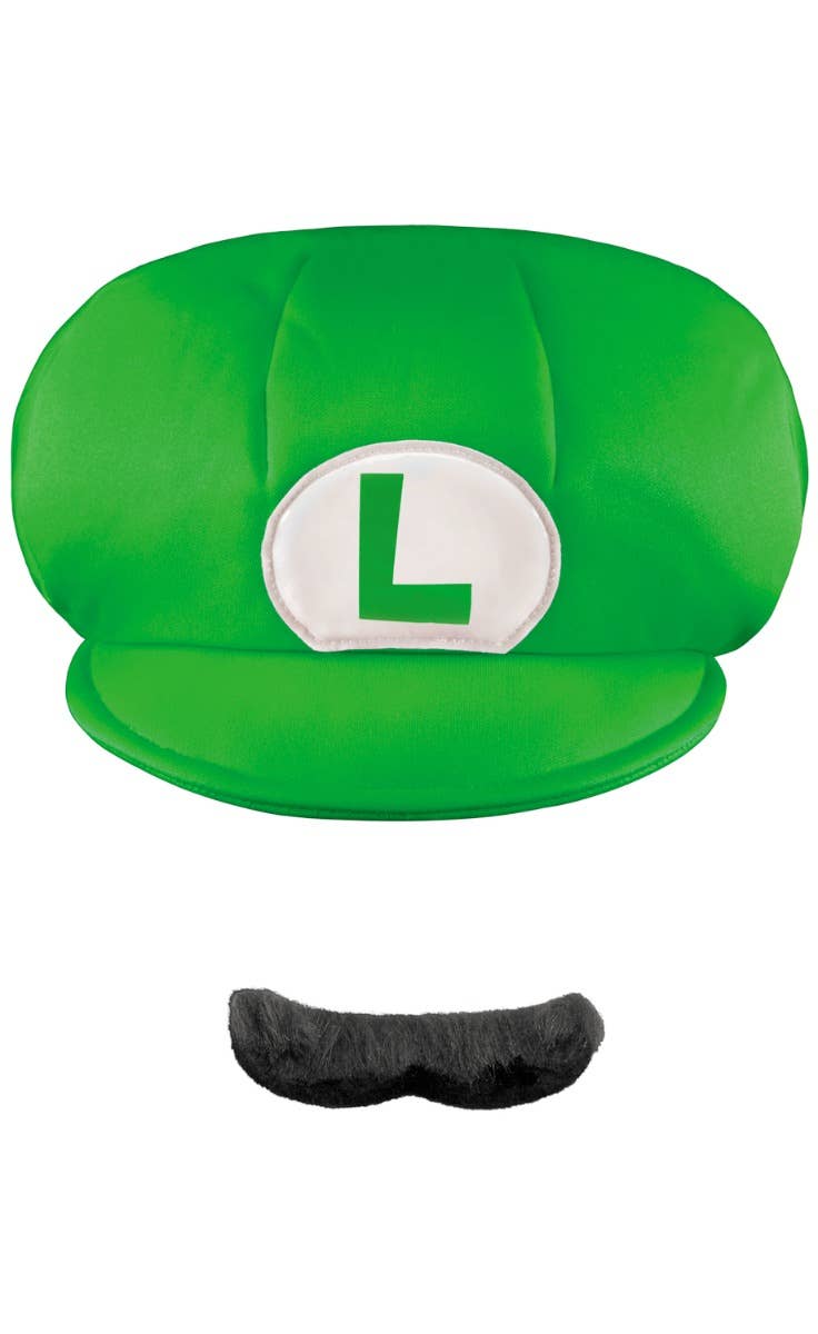 Kids Luigi Mario Bros hat and mustache costume accessory kit main image