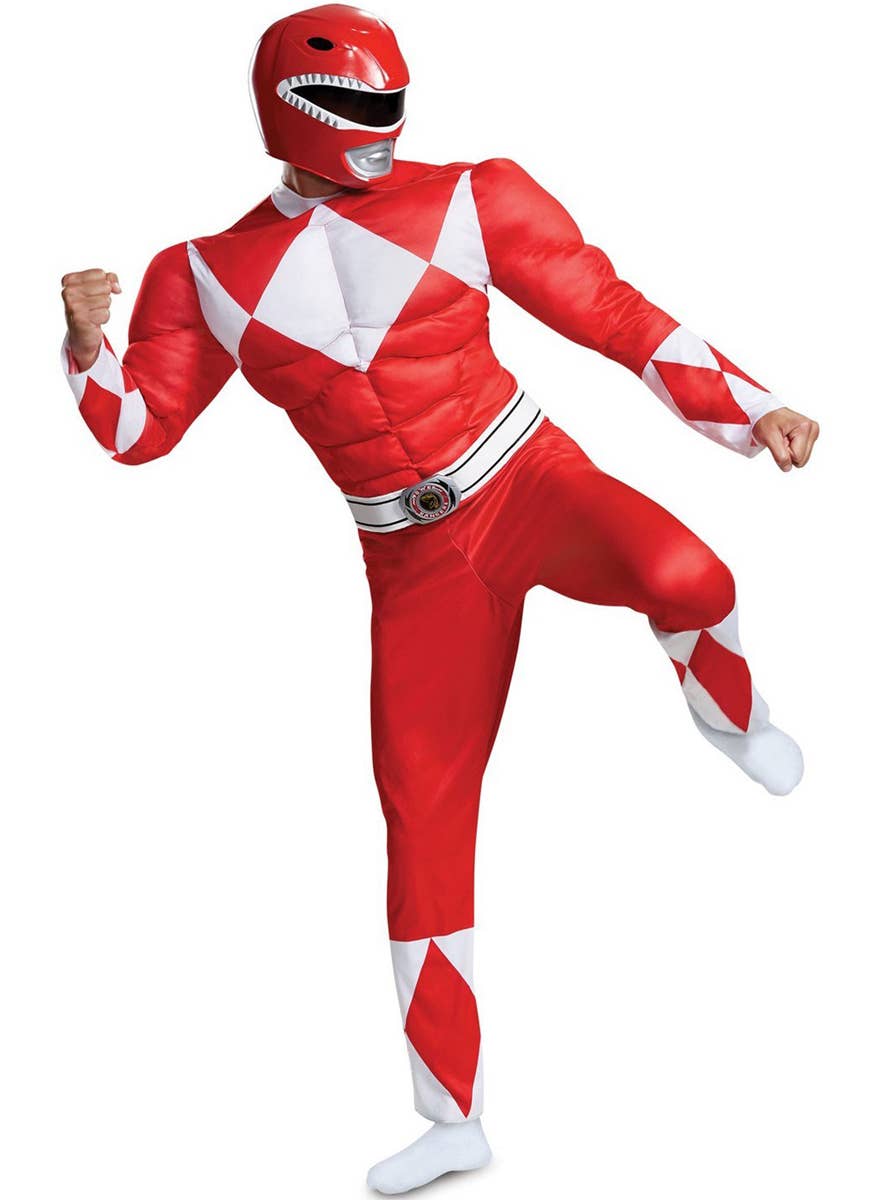 Men's Plus Size Classic Red Muscle Chest Power Ranger Costume - Main Image