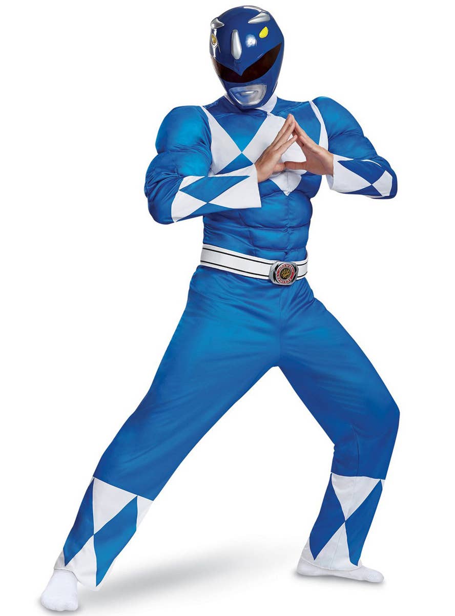 Mens Blue Power Ranger Costume - Front Image