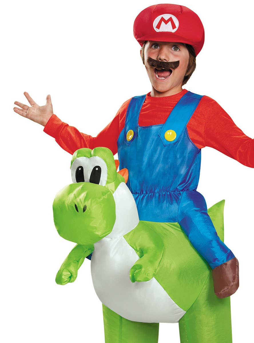 Boys Mario Riding Yoshi Mario Brothers Costume Close Up Image