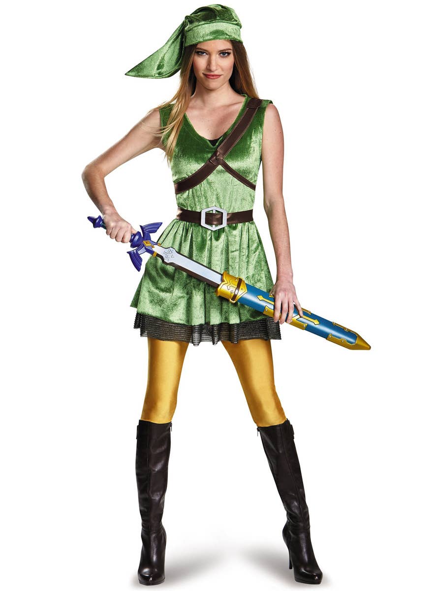 Plus Size Women's Deluxe Green Velvet Legend of Zelda Link Costume - Main View 